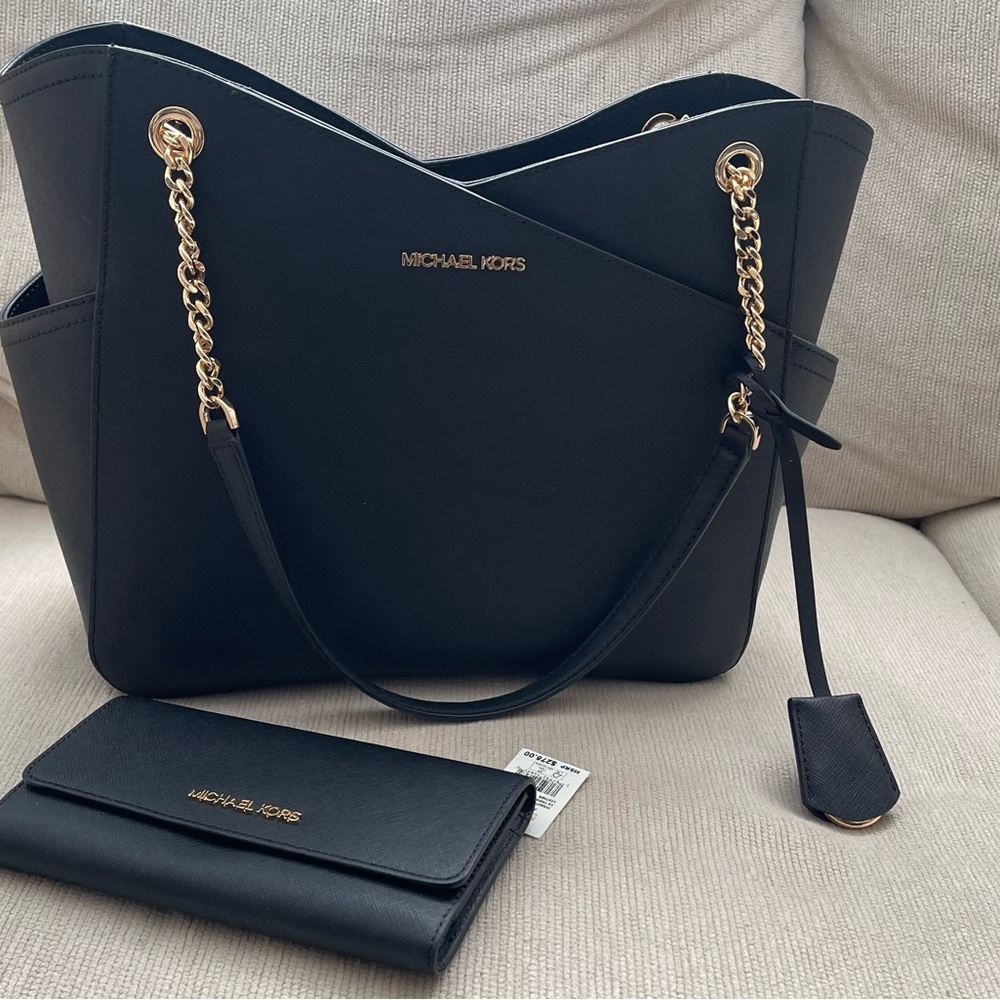 Beautiful Black and Gold Bag and wallet Bundle by Michael Kors